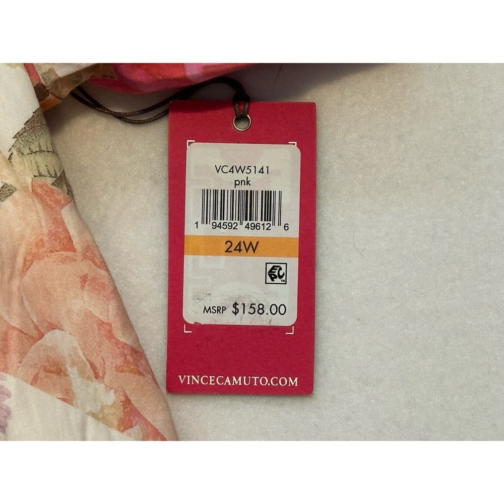 NWT Vince Camuto Tiered Dress 24W Plus Watercolor Floral Smocked Puff Sleeve - Picture 4 of 8